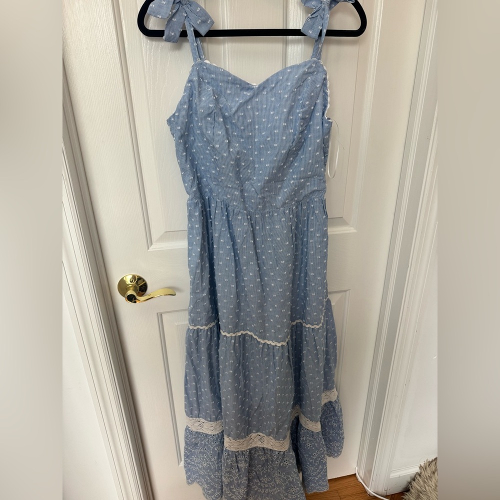 Blue Sleeveless Maxi Dress with White Accents